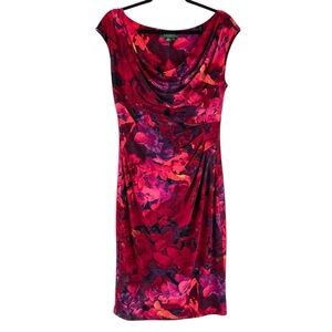 Ralph Lauren Floral Red and Pink Size 8 Sleeveless Midi Dress